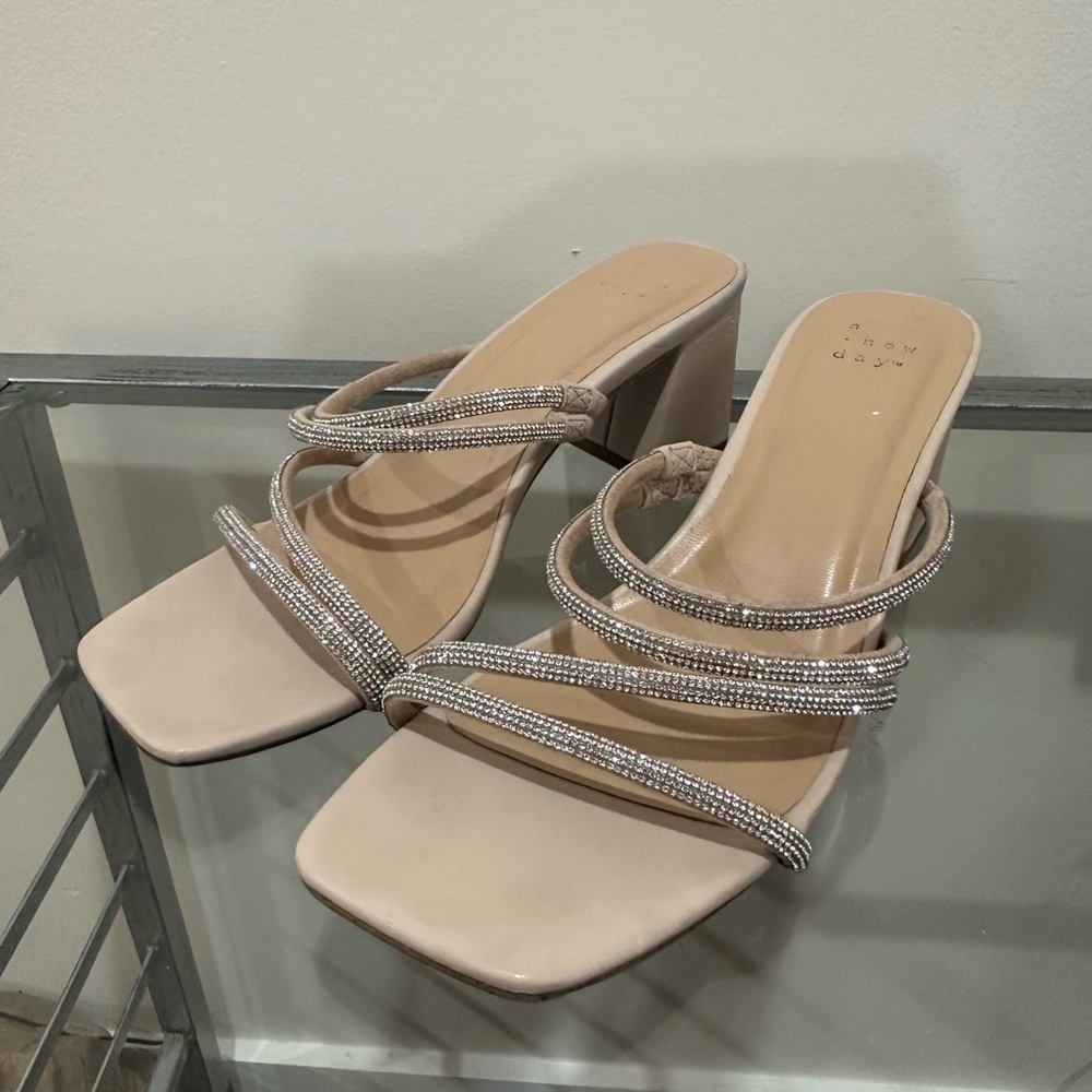 Rhinestone Nude Strappy Heeled Sandals